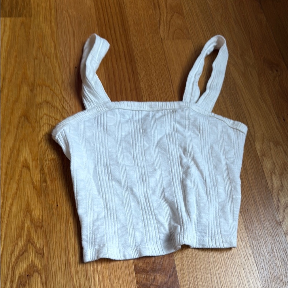 American Eagle Outfitters White Ribbed Crop Tank Top